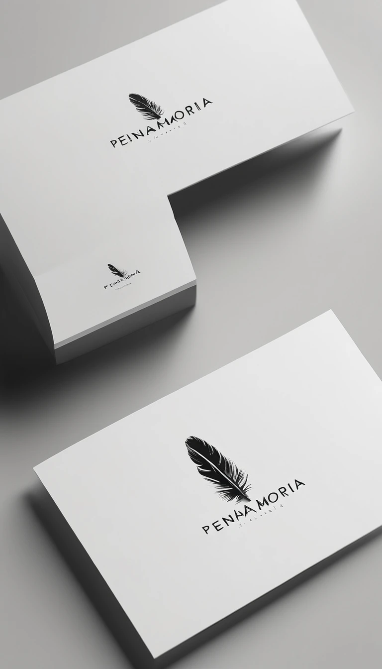 A minimal, modern, simple, cinematic logo design for the brand “Penamemoria". Create a modern, minimalistic, high-quality, logo of a boy feather