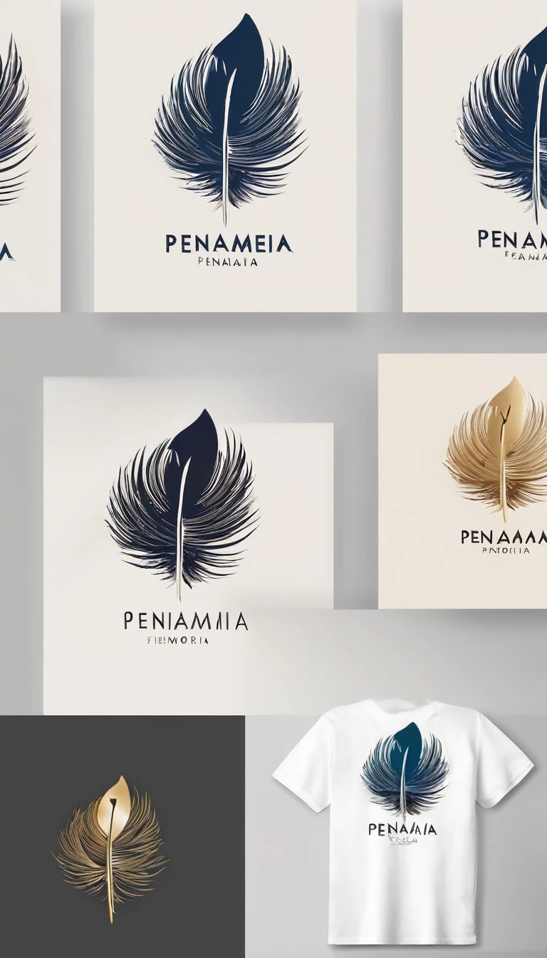 Create a minimal, modern, simple, inspirational, memorable, dream like logo design of a boy and a feather for the brand “Penamemoria".