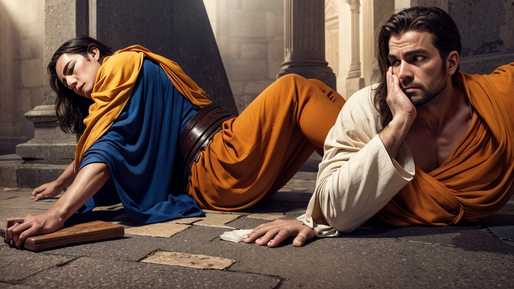 Central Image:
Paul in two moments:Pursuer: Severe expression, dark clothes, frown, holding stones/swords (symbolizing persecution).
Apostle: Serene face, white/clear robes, hands in prayer position, divine light around (symbolizing faith). Close up in Paul:
Tears in the eyes (optional), representing repentance and conversion. Stylized illustration: conveying timelessness of history. Additional Elements: Rays of light (divine revelation). Scenes: Paul stoning Stephen (persecution).
Paul falling from the horse on the road to Damascus (conversion).
Paul preaching to multitudes (apostolate). Color Combinations:
Vibrant colors: Yellow, orange and blue to capture attention and convey Paul's epic journey. Objective:
Attractive and impactful Thumbnail that captures the attention of the public and arouses curiosity about the story of Paul.