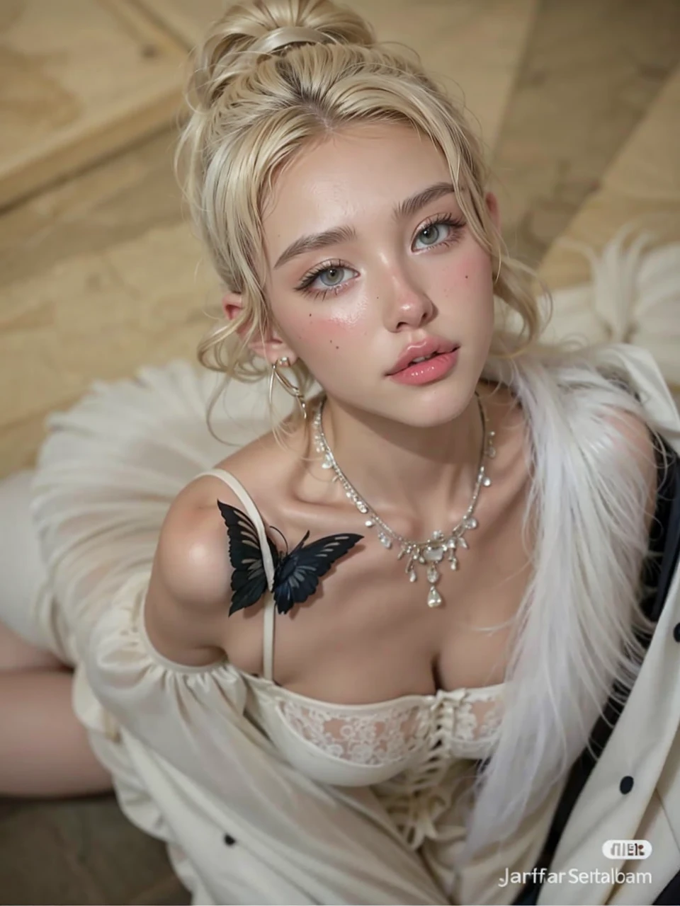 blonde woman with long hair and piercings posing for a photo, with white long hair, with long white hair, perfect white haired girl, ava max, tifa lockhart with white hair, pale porcelain white skin, anime girl in real life,  with white hair, extremely light blonde hair, very light blonde hair, with long blonde hair, her hair is white