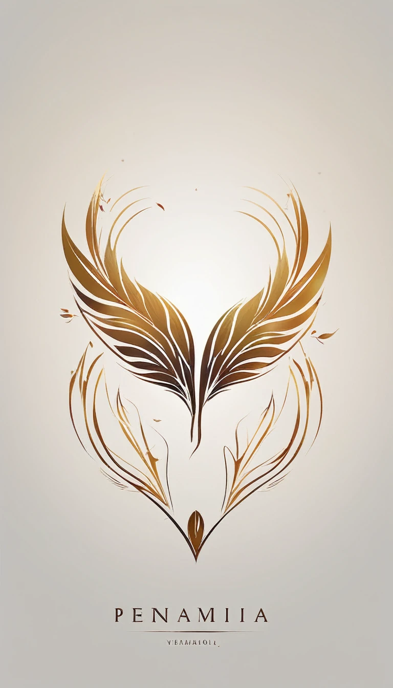 Minimalistic logo design of a fantasy, poetic feather with wings of birds for the brand “Penamemoria".