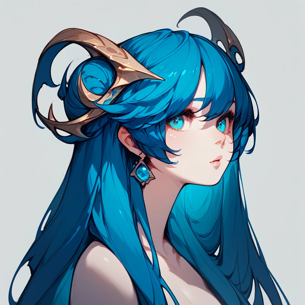Ram's horn、girl、Aries、curly white hair、White background、Simple clothes、White Dress