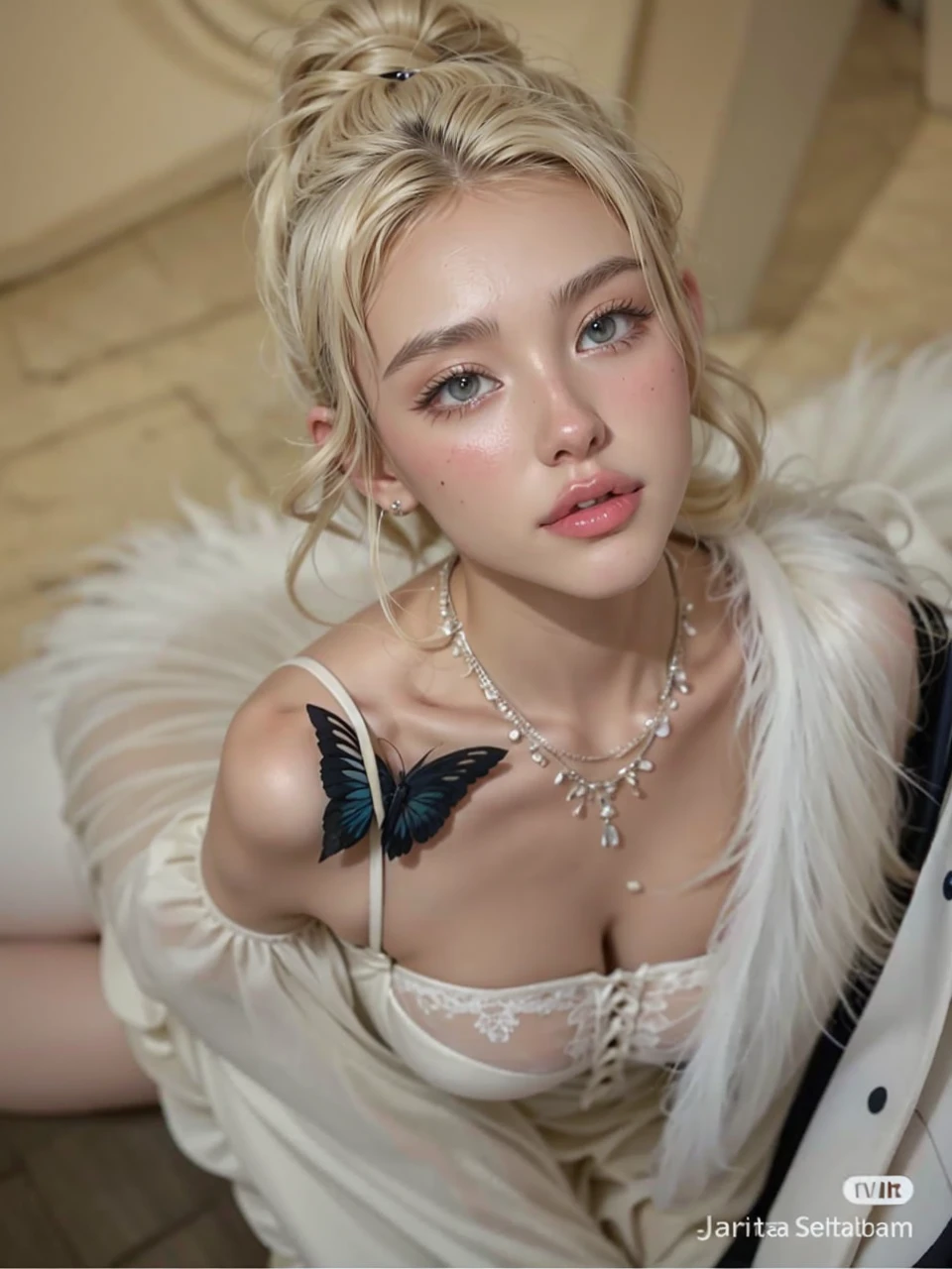 blonde woman with long hair and piercings posing for a photo, with white long hair, with long white hair, perfect white haired girl, ava max, tifa lockhart with white hair, pale porcelain white skin, anime girl in real life,  with white hair, extremely light blonde hair, very light blonde hair, with long blonde hair, her hair is white