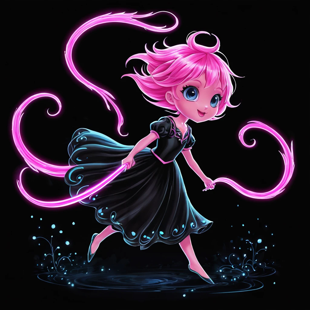 ((A will-o'-the-wisp)), character, amaranth pink, black background