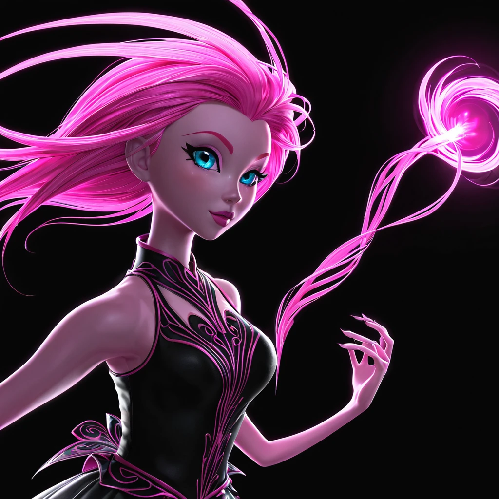 ((A will-o'-the-wisp)), character, amaranth pink, black background