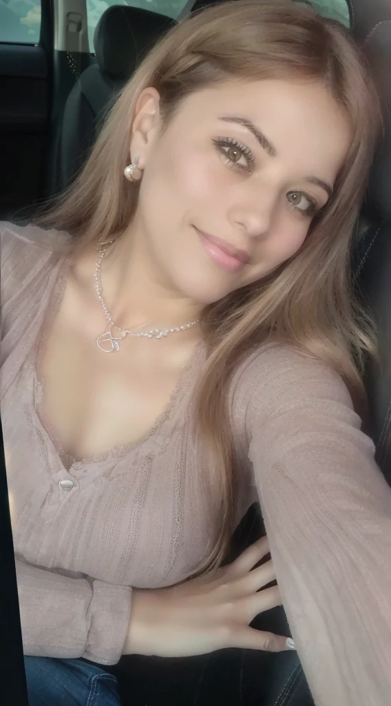 arafed woman sitting in a car with a necklace on, 3 0 years old woman, 30 years old woman, leaked image, lorena avarez, with a seductive smile, 2 7 years old, 2 2 years old, 🤤 girl portrait, 🤬 🤮 💕 🎀, 2 3 years old, 8k)), 2 9 years old