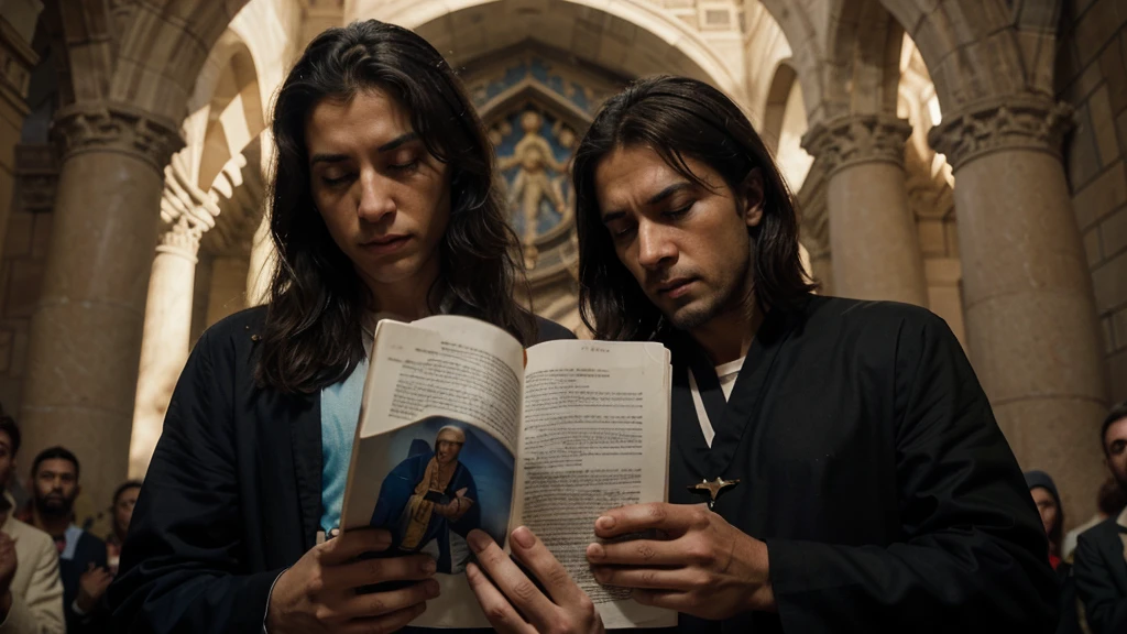 Central Image:
Paul in two moments:Pursuer: Severe expression, dark clothes, frown, holding stones/swords (symbolizing persecution).
Apostle: Serene face, white/clear robes, hands in prayer position, divine light around (symbolizing faith). Close up in Paul:
Tears in the eyes (optional), representing repentance and conversion. Stylized illustration: conveying timelessness of history. Additional Elements: Rays of light (divine revelation). Scenes: Paul stoning Stephen (persecution).
Paul falling from the horse on the road to Damascus (conversion).
Paul preaching to multitudes (apostolate). Color Combinations:
Vibrant colors: Yellow, orange and blue to capture attention and convey Paul's epic journey. Objective:
Attractive and impactful Thumbnail that captures the attention of the public and arouses curiosity about the story of Paul.