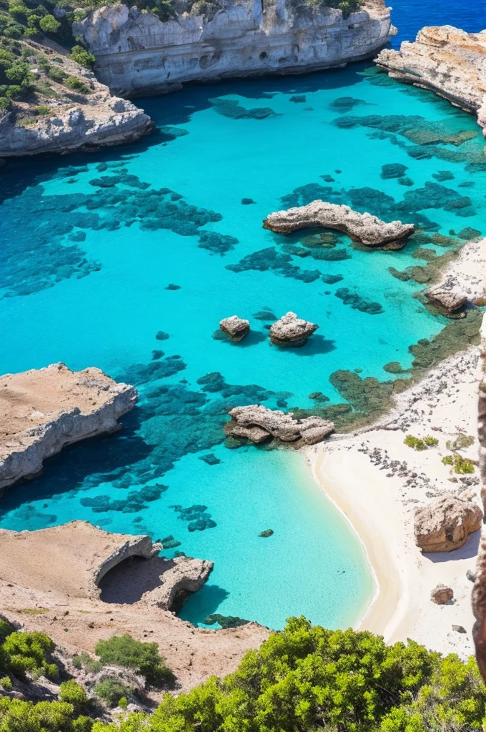 arafed view of a rocky cliff and clear blue water, a picture by Alexis Grimou, unsplash, les nabis, turquoise water, view from the sea, island with cave, puddles of turquoise water, blue waters, turquoise ocean, red sea, incredibly beautiful, azure blue water, clear blue water, white stone arches, cyprus