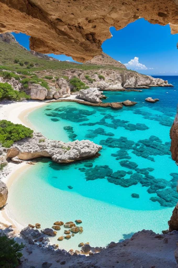 arafed view of a rocky cliff and clear blue water, a picture by Alexis Grimou, unsplash, les nabis, turquoise water, view from the sea, island with cave, puddles of turquoise water, blue waters, turquoise ocean, red sea, incredibly beautiful, azure blue water, clear blue water, white stone arches, cyprus