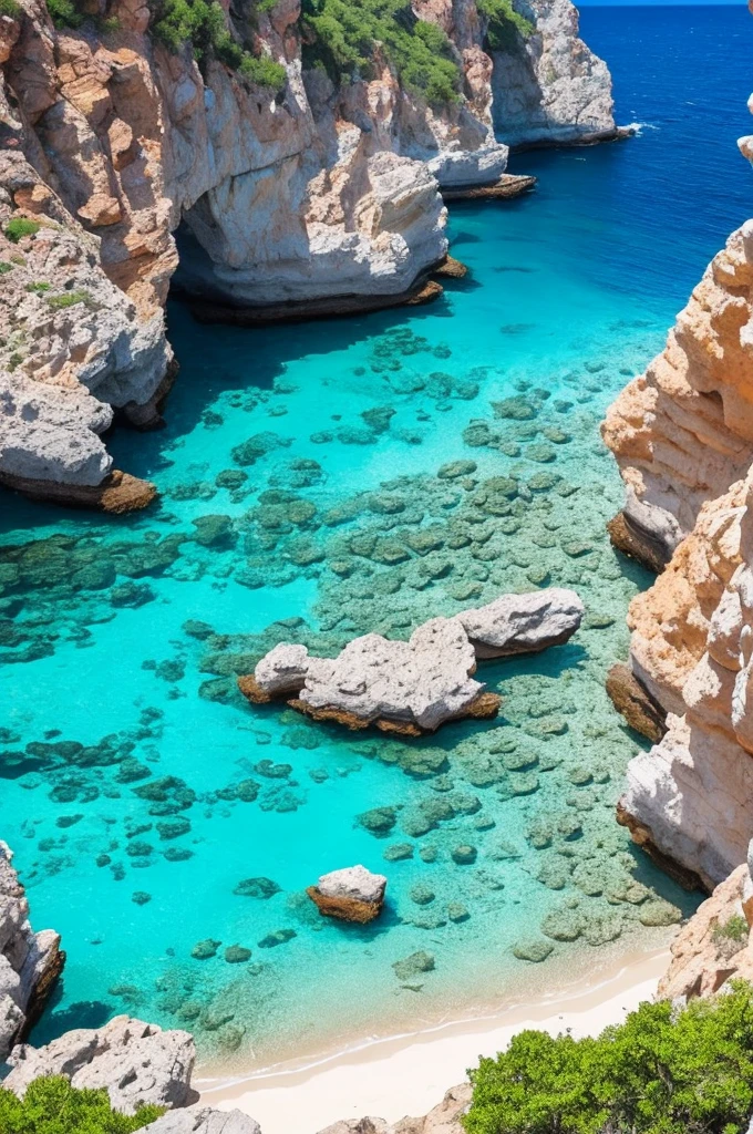 arafed view of a rocky cliff and clear blue water, a picture by Alexis Grimou, unsplash, les nabis, turquoise water, view from the sea, island with cave, puddles of turquoise water, blue waters, turquoise ocean, red sea, incredibly beautiful, azure blue water, clear blue water, white stone arches, cyprus