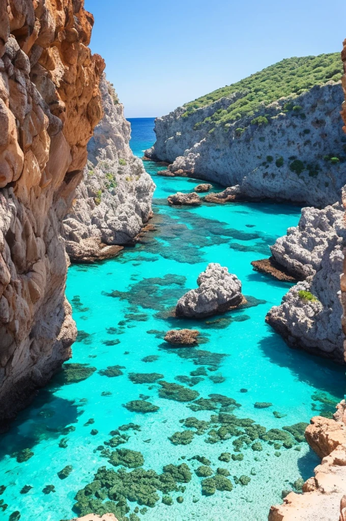 arafed view of a rocky cliff and clear blue water, a picture by Alexis Grimou, unsplash, les nabis, turquoise water, view from the sea, island with cave, puddles of turquoise water, blue waters, turquoise ocean, red sea, incredibly beautiful, azure blue water, clear blue water, white stone arches, cyprus
