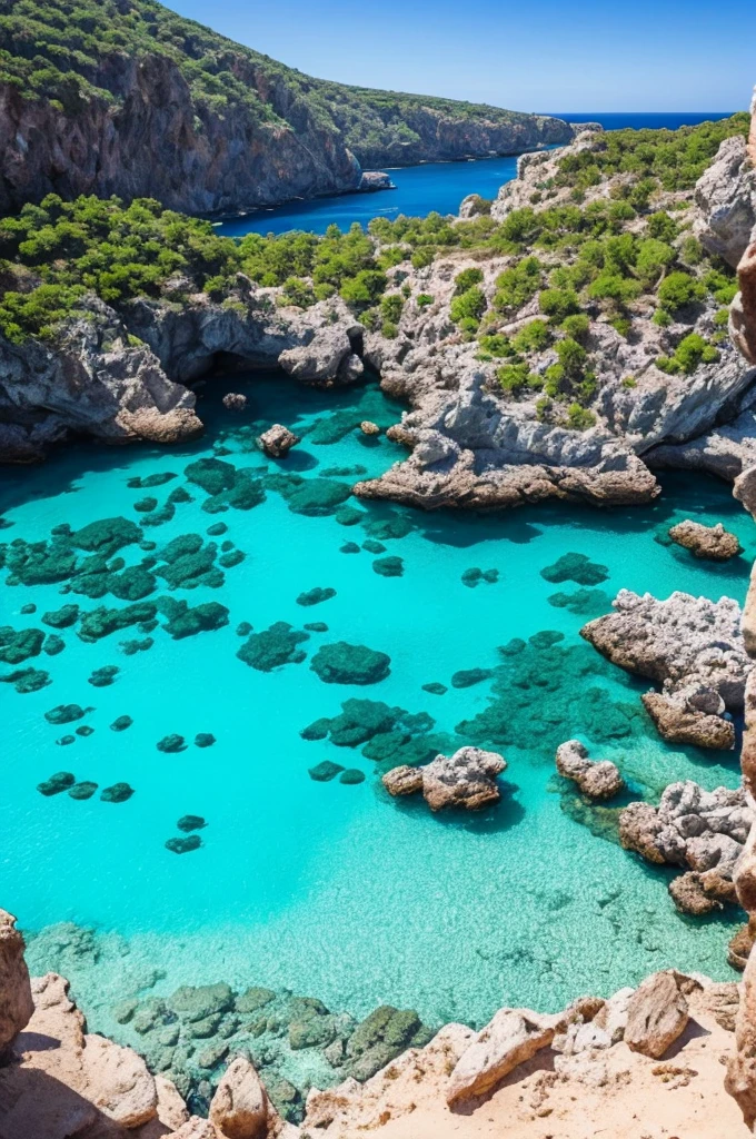 arafed view of a rocky cliff and clear blue water, a picture by Alexis Grimou, unsplash, les nabis, turquoise water, view from the sea, island with cave, puddles of turquoise water, blue waters, turquoise ocean, red sea, incredibly beautiful, azure blue water, clear blue water, white stone arches, cyprus
