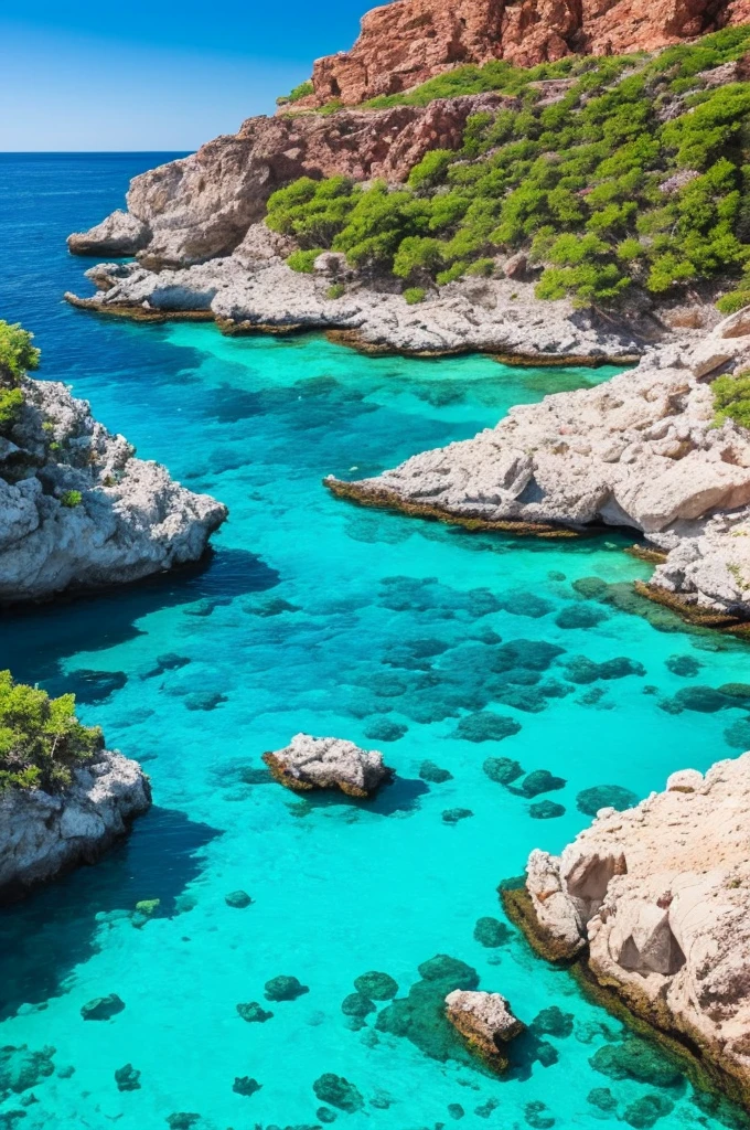 arafed view of a rocky cliff and clear blue water, a picture by Alexis Grimou, unsplash, les nabis, turquoise water, view from the sea, island with cave, puddles of turquoise water, blue waters, turquoise ocean, red sea, incredibly beautiful, azure blue water, clear blue water, white stone arches, cyprus