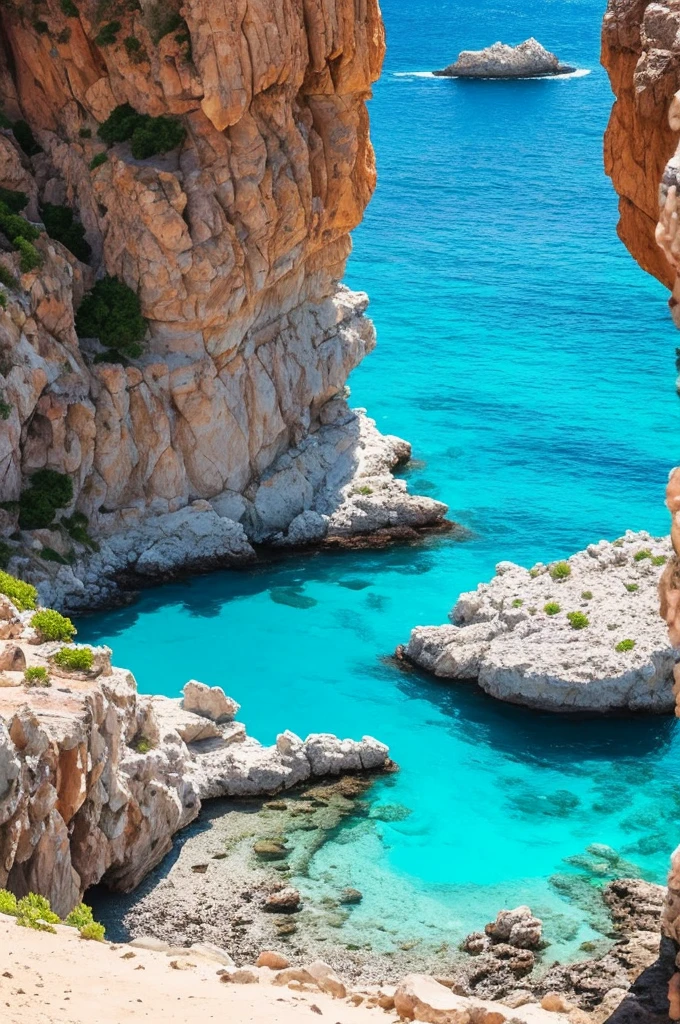 arafed view of a rocky cliff and clear blue water, a picture by Alexis Grimou, unsplash, les nabis, turquoise water, view from the sea, island with cave, puddles of turquoise water, blue waters, turquoise ocean, red sea, incredibly beautiful, azure blue water, clear blue water, white stone arches, cyprus
