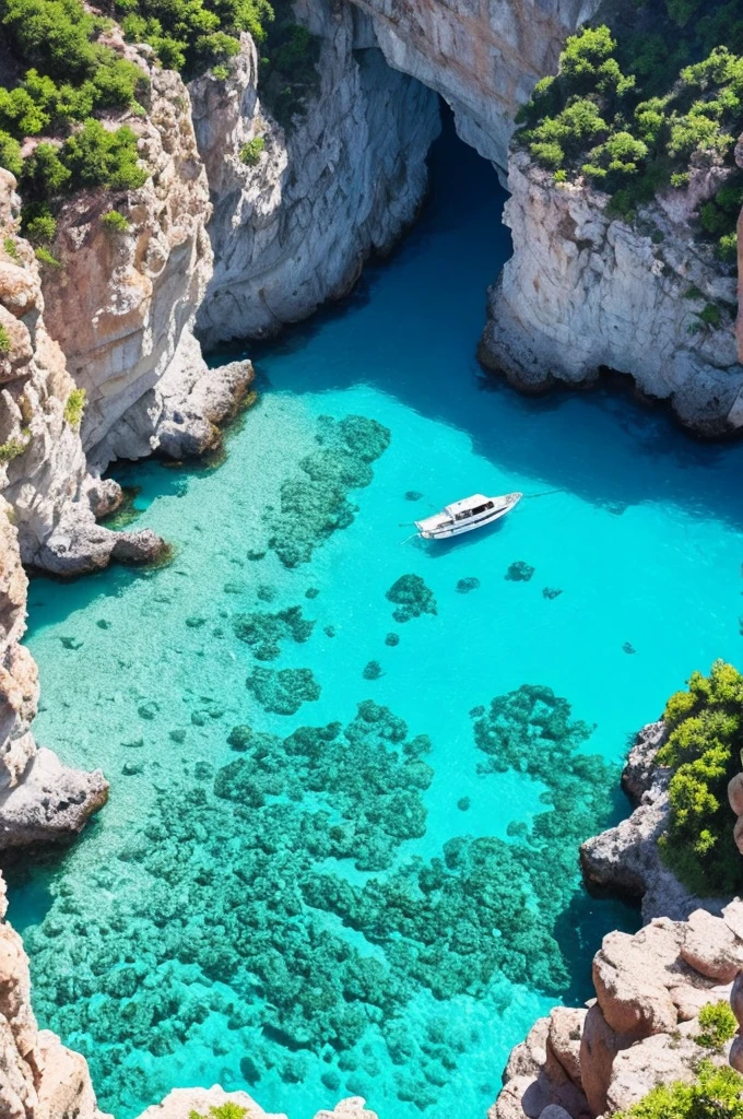 arafed view of a rocky cliff and clear blue water, a picture by Alexis Grimou, unsplash, les nabis, turquoise water, view from the sea, island with cave, puddles of turquoise water, blue waters, turquoise ocean, red sea, incredibly beautiful, azure blue water, clear blue water, white stone arches, cyprus