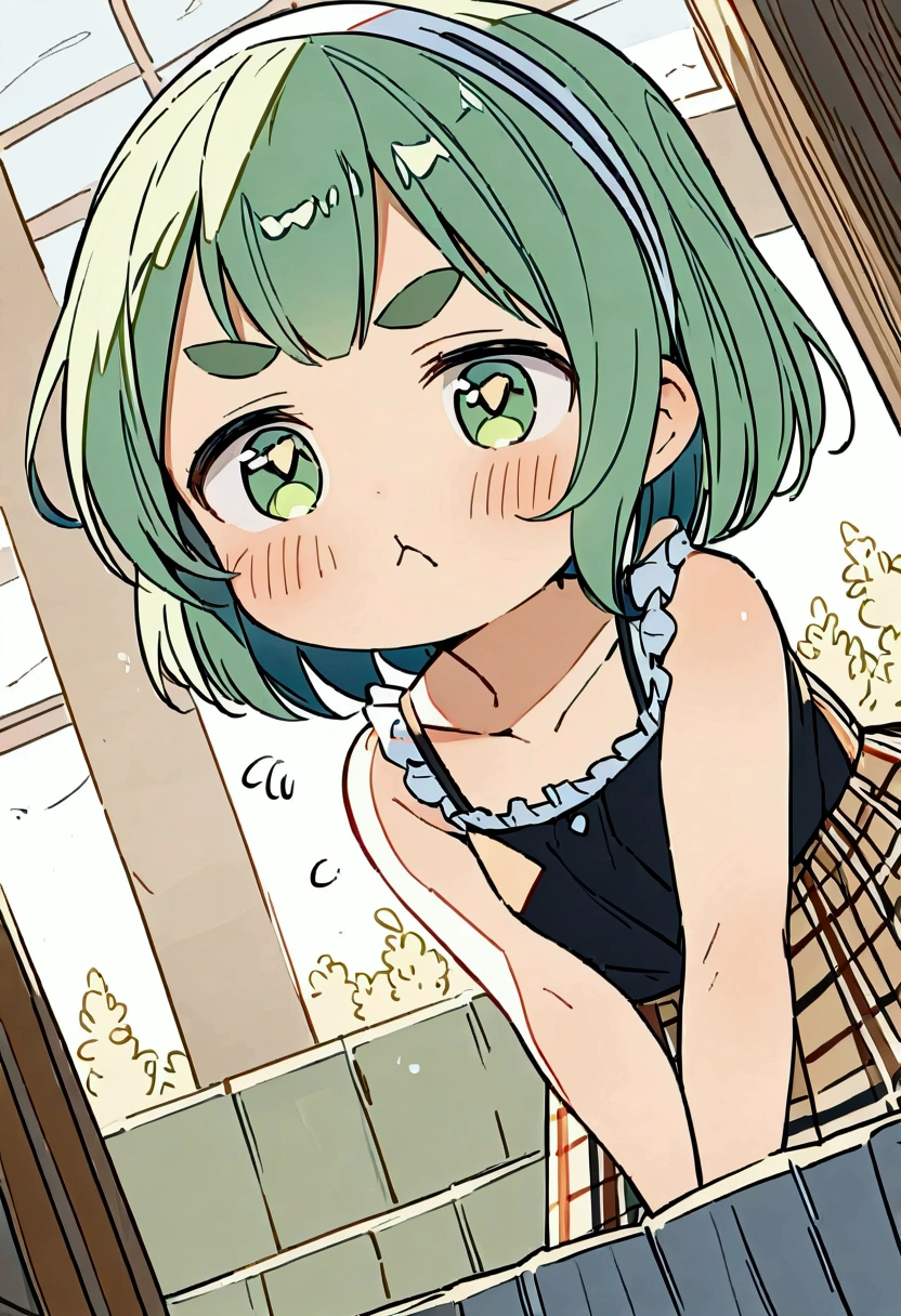 (:1.4),(little female child:1.4), cute face, 6 yeaii, (highlight on eyes:1.1), small breast, (jiggly:0.8), shiny skin,(mini girl:1.5),
BREAK
(green maro eyebrows:1.5), :<, (jitome:1.1),pouty and slightly grumpy,(medium green hair:1.2),pout,disgusted eyes, green eyes, puffy eyes,
BREAK
breathtalking Scenery, breathtalking Beauty, breathtalking Cute,scenery, (best quality, masterpiece:1.2), (ultra high quality:1.2),smooth soft skin, natural skin,watercolor,
BREAK
Dutch angle,layer of clothes,(black camisole:1.2) over (white Ruffled blouse:1.1), burberry check patterned skirt,head band.Platform Sandals,wide shot,dynamicangle,kawaii,outdoors,flowergarden,flowerbackground,tiffany,dust particles,