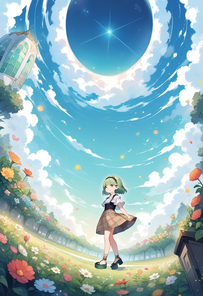 (loli:1.4),(little female child:1.4), cute face, 6 years old,kawaii, (highlight on eyes:1.1), small breast, (jiggly:0.8), shiny skin,(mini girl:1.5),
BREAK 
(green maro eyebrows:1.5), :<, (jitome:1.1),pouty and slightly grumpy,(medium green hair:1.2),pout,disgusted eyes, green eyes, puffy eyes,
BREAK
breathtalking Scenery, breathtalking Beauty, breathtalking Cute,scenery, (best quality, masterpiece:1.2), (ultra high quality:1.2),smooth soft skin, natural skin,watercolor,
BREAK
Dutch angle,layer of clothes,(black Bustier:1.2) under (white Ruffled blouse:1.1), burberry check patterned skirt,head band.Platform Sandals,wide shot,dynamicangle,kawaii,outdoors,flowergarden,flowerbackground,tiffany,dust particles,
