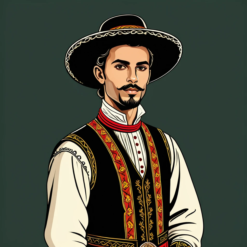 man in portugese folk outfit, vector graphics, strong contours
