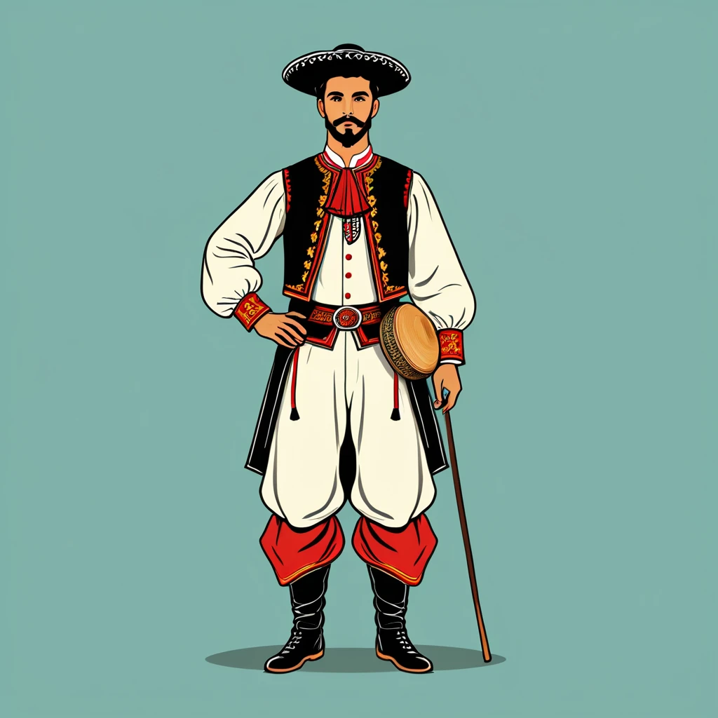 man in portugese folk outfit, vector graphics, strong contours