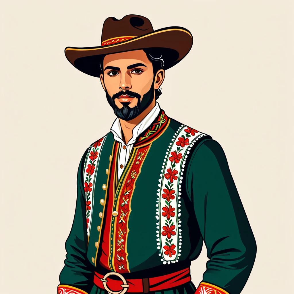 man in portugese folk outfit, vector graphics, strong contours