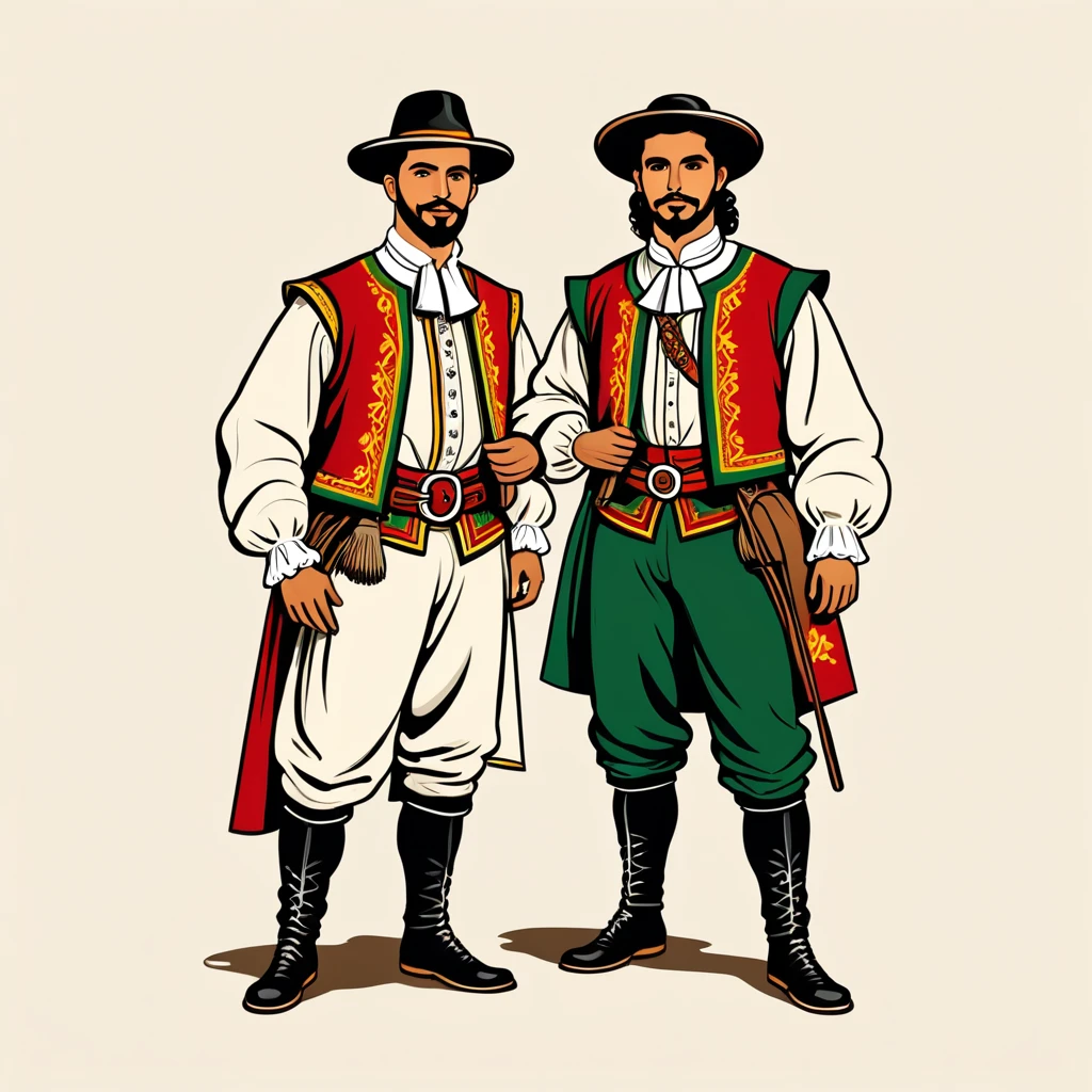 man in portugese folk outfit, vector graphics, strong contours