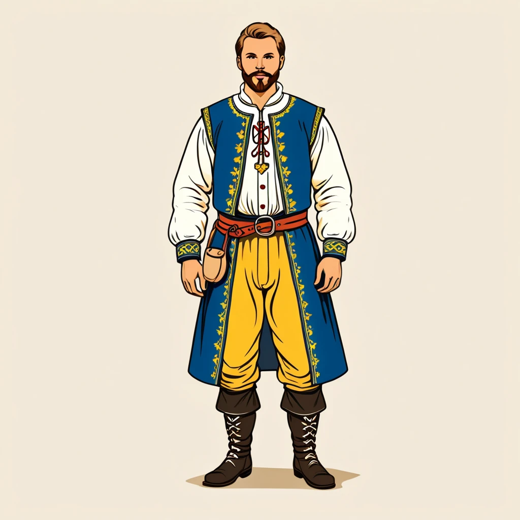 man in swedish folk outfit, vector graphics, strong contours