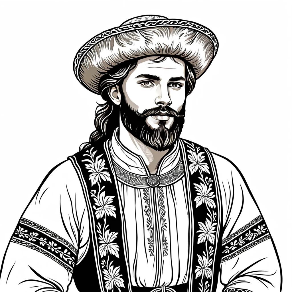 man in swedish folk outfit, vector graphics, strong contours