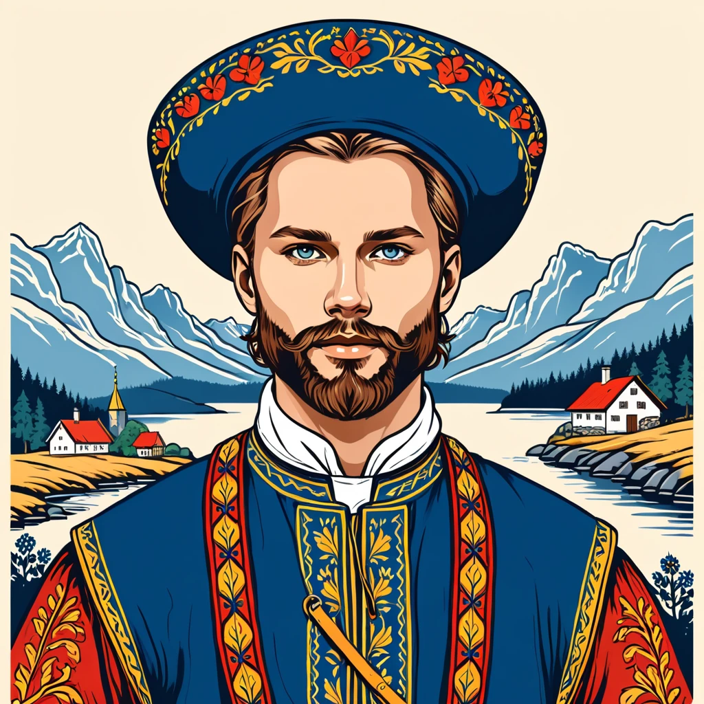 man in swedish folk outfit, vector graphics, strong contours
