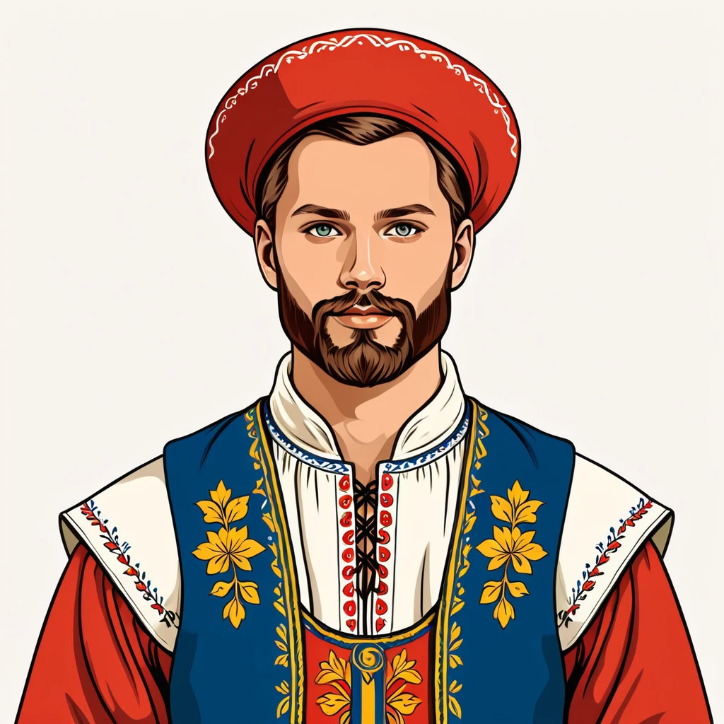 man in swedish folk outfit, vector graphics, strong contours
