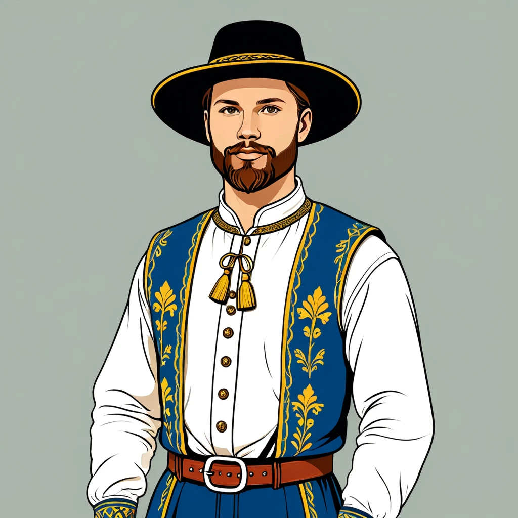 man in swedish folk outfit, vector graphics, strong contours