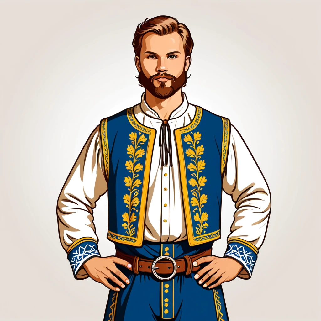 man in swedish folk outfit, vector graphics, strong contours