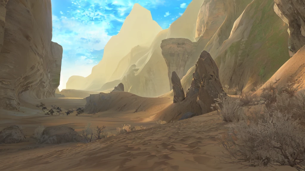 Desert area, Desert scenery, There are wild grasses in front of the camera, and various rocks are scattered in the distance. Fantasy plains, Barren wasteland, Black rocks in the distance, Desolate landscape, screenshot, In a quiet vast desert, Desert Environment, Desert Valley of Bones, Desert Table, Huge landscape!, rocky desert, Barren Tundra, final fantasy 11, 宁静的Desert Environment, desert wasteland, Rock Plateau