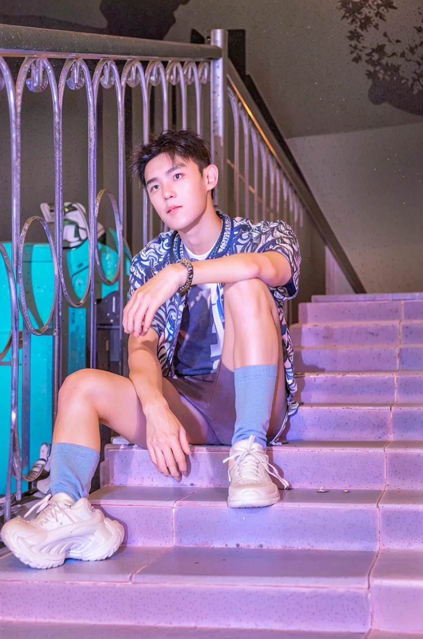 best quality, ultra high res, (photorealistic:1.4), masterpiece, Kodak portra 400, film grain, blurry background , bubble tea shop, solo,1 boys,Young man ,white skin, double eyelids,Crew cut,white t-shirt, posing, looking at viewer ,face focus,