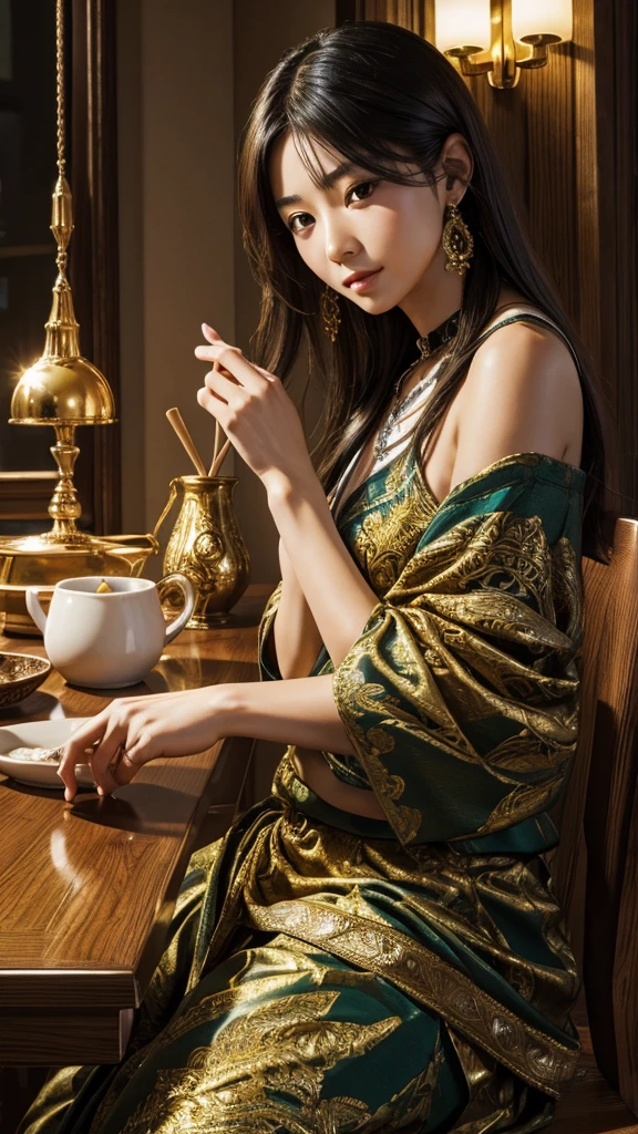 A woman is intoxicated by opium.。
