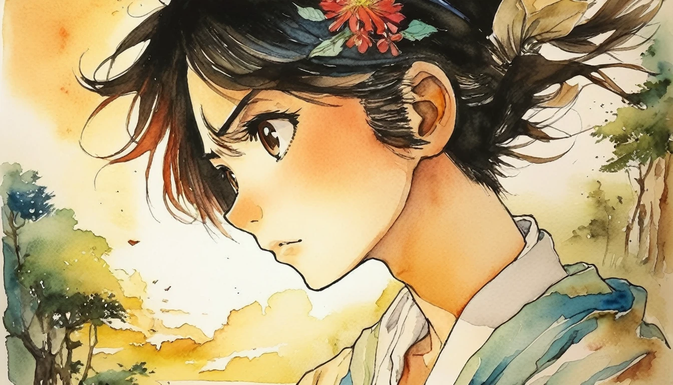 manga comic, graphic art, lithography, watercolor