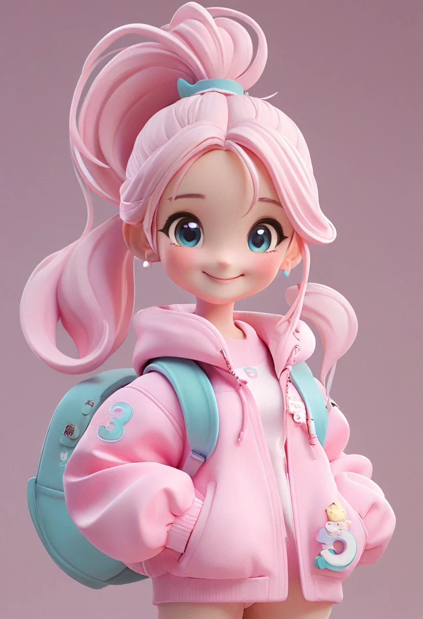 Wearing a ponytail、Marshmallow in hand、cartoon girl in pink jacket, Cute 3d rendering, Cute cartoon characters, Rendering a cute 3D anime girl, Animated Characters, Lovely characters, 3d characters, 3d characters, Cute numbers, 3d characterss, 3d characters render, 3d characters art, Arnold Maya Rendering, Cute numbers艺术, Animation style rendering