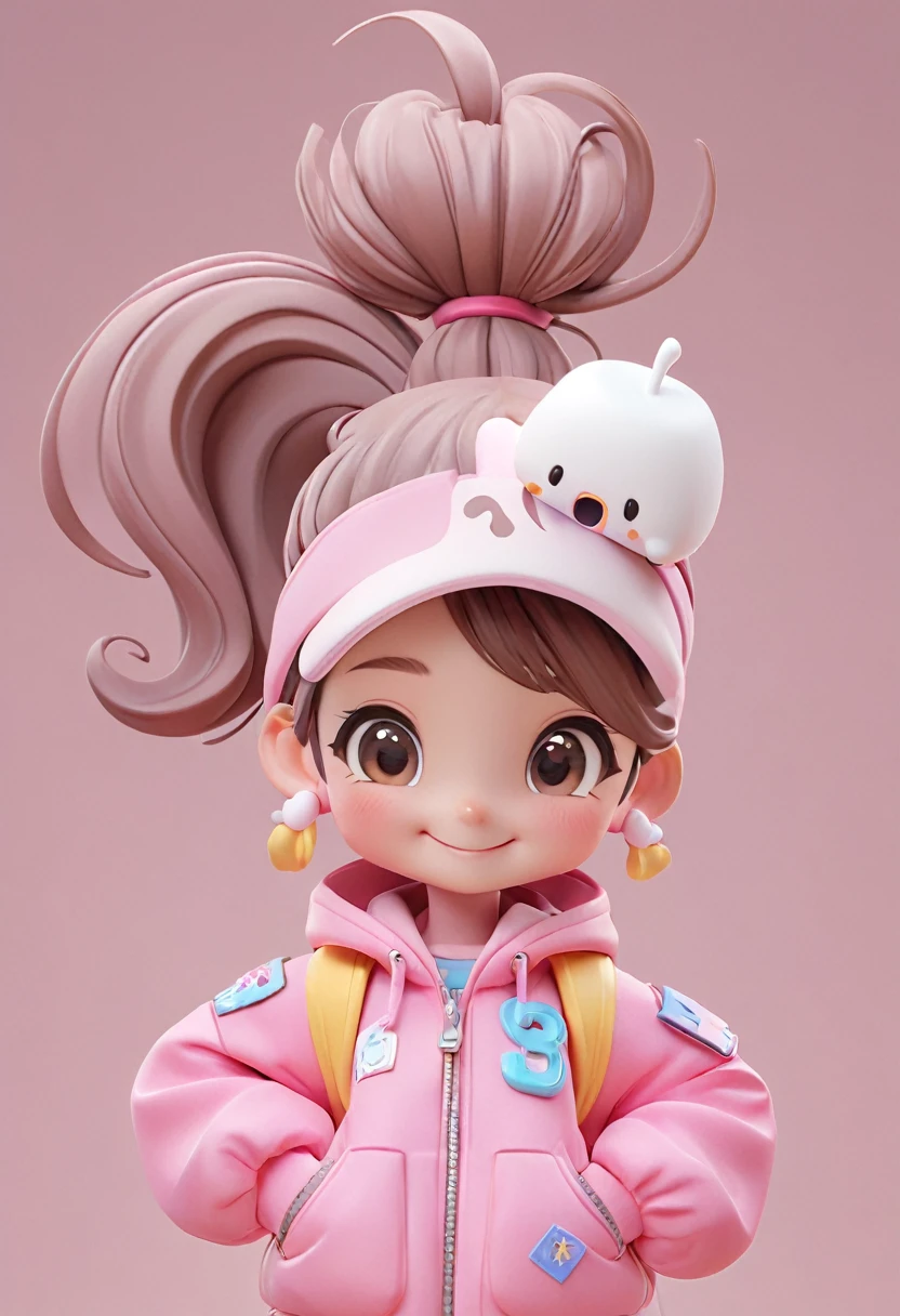 Wearing a ponytail、Marshmallow in hand、cartoon girl in pink jacket, 3d rendering of a cute smiling, Cute cartoon characters, Rendering a cute 3D anime girl, Animated Characters, Lovely characters, 3d characters, 3d characters, Cute numbers, 3d characterss, 3d characters render, 3d characters art, Arnold Maya Rendering, Cute numbers艺术, Animation style rendering