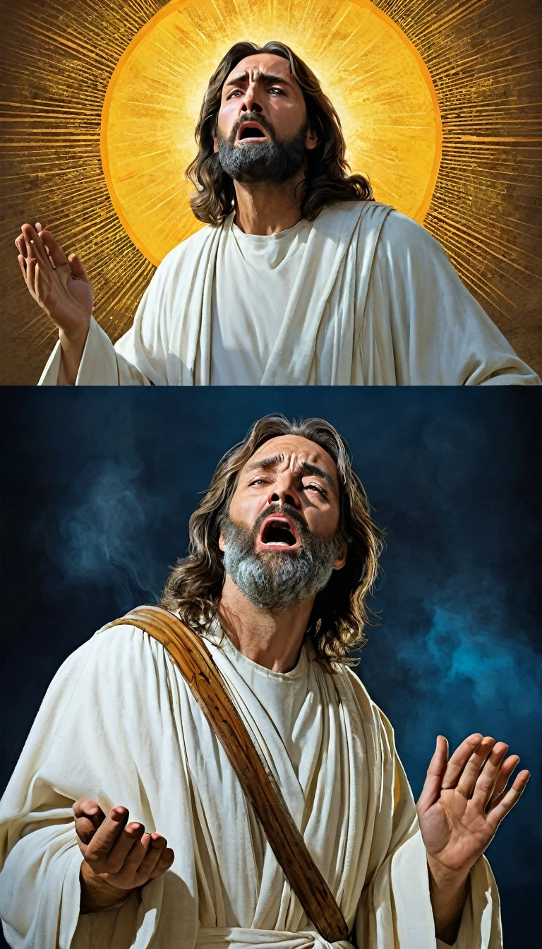  Central Image:



Paul in two moments:Pursuer: Severe expression, dark clothes, frown, holding stones/swords (symbolizing persecution).

Apostle: Serene face, white/clear robes, hands in prayer position, divine light around (symbolizing faith). Close up in Paul: 

Tears in the eyes (optional), representing repentance and conversion. Stylized illustration: conveying timelessness of history. Additional Elements: Rays of light (divine revelation). Scenes: Paul stoning Stephen (persecution).

Paul falling from the horse on the road to Damascus (conversion).

Paul preaching to multitudes (apostolate).  Color Combinations:



Vibrant colors: Yellow, orange and blue to capture attention and convey Paul's epic journey. Objective:



Attractive and impactful Thumbnail that captures the attention of the public and arouses curiosity about the story of Paul.