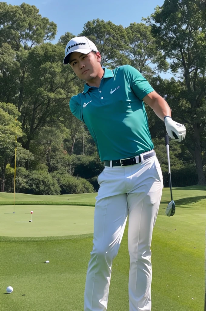 A male player immediately after making a hole-in-one