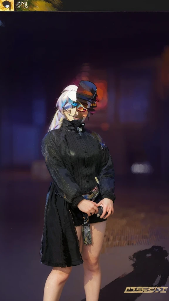 masterpiece, best quality, 4k, UHD, mishoujo, painting, beautiful eyes and detailed face, illustration, beautiful detailed, high resolution illustration, glowing_white_particles, 1girl, white hair, light purple eye, hair over one eye, short sidetail, baseball cap,expressionless, window shade, black jacket, chest rig, cyberpunk, techwear,(Impressionism:1.4), Vincent van Gogh