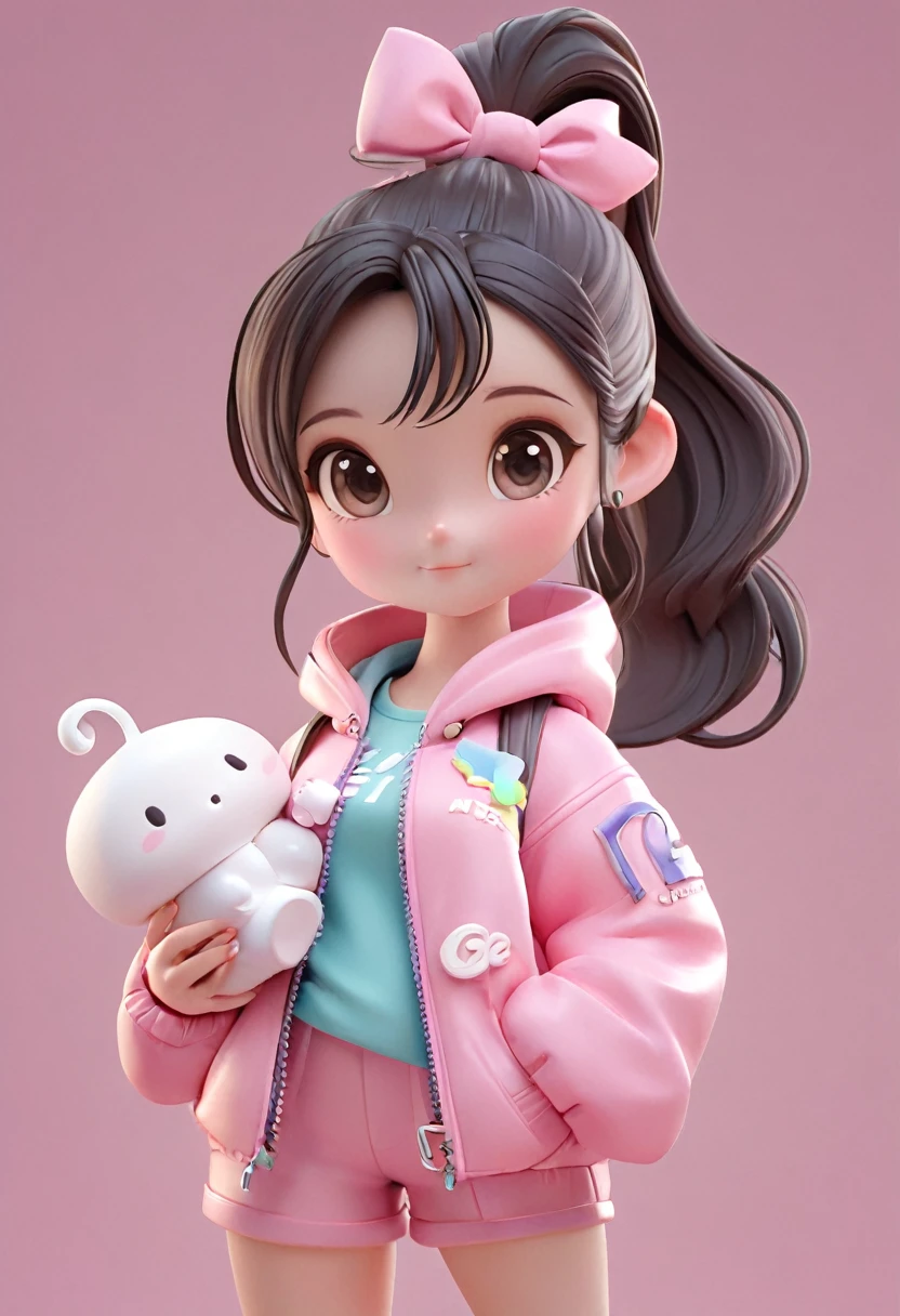 Wearing a ponytail、Marshmallow in hand、cartoon girl in pink jacket, Super cute 3d rendering, Cute cartoon characters, Rendering a cute 3D anime girl, Animated Characters, Lovely characters, 3d characters, 3d characters, Cute numbers, 3d characterss, 3d characters render, 3d characters art, Arnold Maya Rendering, Cute numbers艺术, Animation style rendering