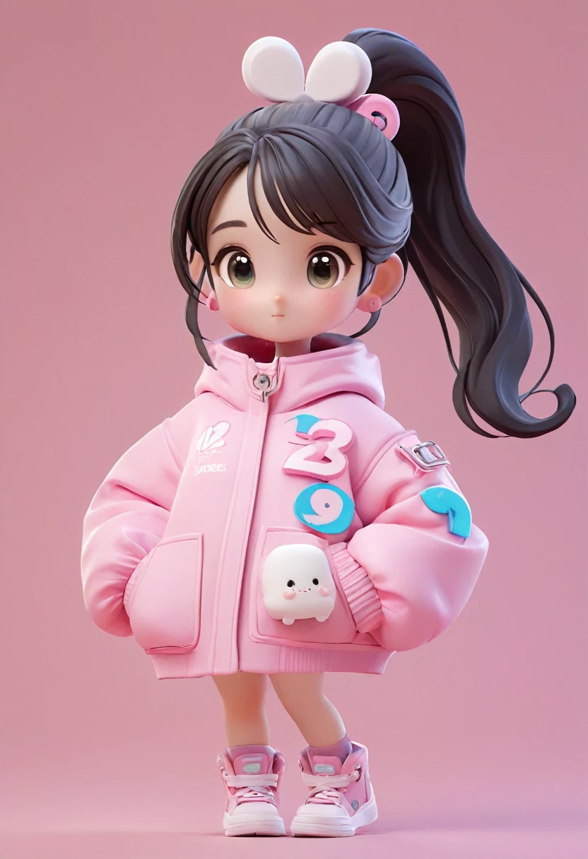 Wearing a ponytail、Marshmallow in hand、cartoon girl in pink jacket, Super cute 3d rendering, Cute cartoon characters, Rendering a cute 3D anime girl, Animated Characters, Lovely characters, 3d characters, 3d characters, Cute numbers, 3d characterss, 3d characters render, 3d characters art, Arnold Maya Rendering, Cute numbers艺术, Animation style rendering