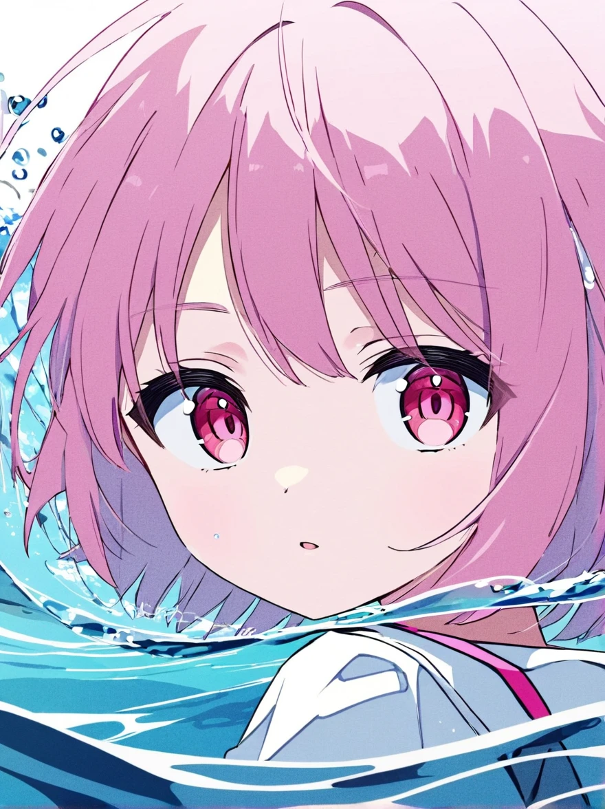 Pink-eyed anime girl with silver shaggy cut, Young girl，Young  Girl, Digital illustration style, In the art style of Bouwater, Anime Style, Anime-style illustrations,Serious expression