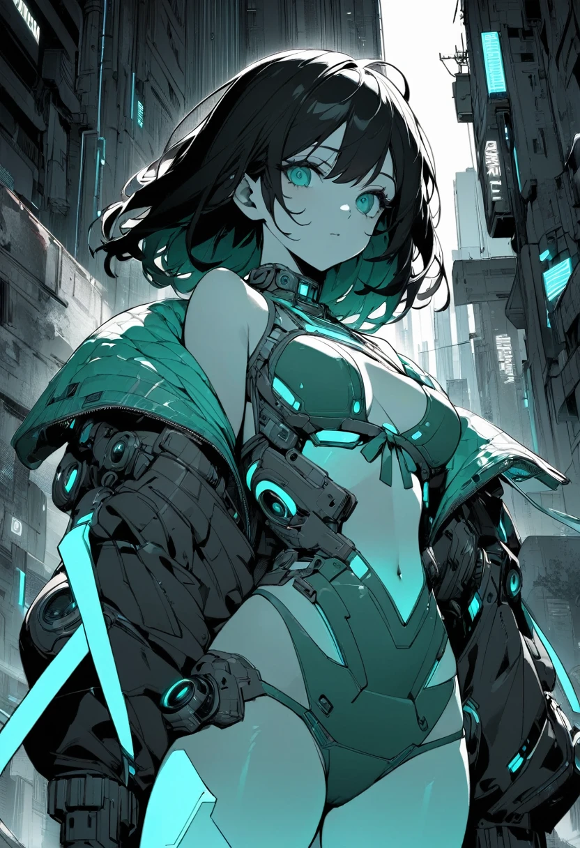 Monochrome Tiffany Blue, Highest quality, Super Fine, 16K, Unbelievably absurd, Very detailed, delicate and dynamic, pretty girl, Three-dimensional effect expressed through light and shadow, Eye-catching effect, modern art,
Monochrome Tiffany Blue, Highest quality, Super Fine, 16K, Unbelievably absurd, Very detailed, delicate and dynamic, pretty girl, Three-dimensional effect expressed through light and shadow,Low - Angle、 Emerald green eyes、Part of the clothing is see-through、Cinematic angles、optical fiber、Connected Cord、Illuminated parts See-through parts、Cyberpunk cityscape, young woman with long black hair wearing an emerald green powered exosuit, standing in a contemplative pose amidst the neon-lit ruins, textured digital art with muted tones and subtle ambient noise, detailed and intricate illustration, dystopian and gritty yet beautiful, a glimmer of hope in the decay,Fish Girl in Sci-fi translucent mechanical bikini ++,The bikini is see-through and sparkly