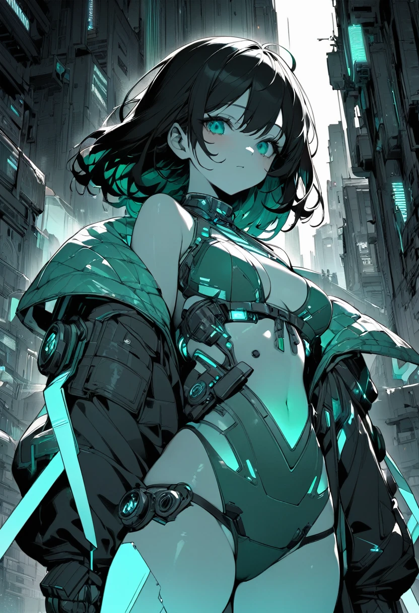 Monochrome Tiffany Blue, Highest quality, Super Fine, 16K, Unbelievably absurd, Very detailed, delicate and dynamic, pretty girl, Three-dimensional effect expressed through light and shadow, Eye-catching effect, modern art,
Monochrome Tiffany Blue, Highest quality, Super Fine, 16K, Unbelievably absurd, Very detailed, delicate and dynamic, pretty girl, Three-dimensional effect expressed through light and shadow,Low - Angle、 Emerald green eyes、Part of the clothing is see-through、Cinematic angles、optical fiber、Connected Cord、Illuminated parts See-through parts、Cyberpunk cityscape, young woman with long black hair wearing an emerald green powered exosuit, standing in a contemplative pose amidst the neon-lit ruins, textured digital art with muted tones and subtle ambient noise, detailed and intricate illustration, dystopian and gritty yet beautiful, a glimmer of hope in the decay,Fish Girl in Sci-fi translucent mechanical bikini ++,The bikini is see-through and sparkly