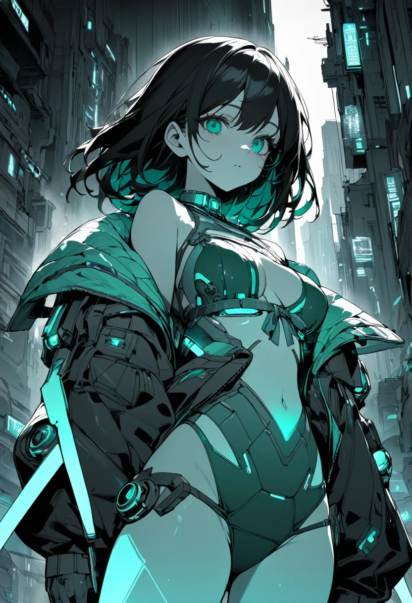 Monochrome Tiffany Blue, Highest quality, Super Fine, 16K, Unbelievably absurd, Very detailed, delicate and dynamic, pretty girl, Three-dimensional effect expressed through light and shadow, Eye-catching effect, modern art,
Monochrome Tiffany Blue, Highest quality, Super Fine, 16K, Unbelievably absurd, Very detailed, delicate and dynamic, pretty girl, Three-dimensional effect expressed through light and shadow,Low - Angle、 Emerald green eyes、Part of the clothing is see-through、Cinematic angles、optical fiber、Connected Cord、Illuminated parts See-through parts、Cyberpunk cityscape, young woman with long black hair wearing an emerald green powered exosuit, standing in a contemplative pose amidst the neon-lit ruins, textured digital art with muted tones and subtle ambient noise, detailed and intricate illustration, dystopian and gritty yet beautiful, a glimmer of hope in the decay,Fish Girl in Sci-fi translucent mechanical bikini ++,The bikini is see-through and sparkly