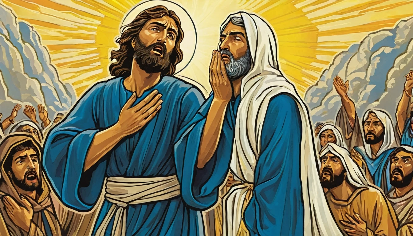  Central Image:



Paul in two moments:Pursuer: Severe expression, dark clothes, frown, holding stones/swords (symbolizing persecution).

Apostle: Serene face, white/clear robes, hands in prayer position, divine light around (symbolizing faith). Close up in Paul: 

Tears in the eyes (optional), representing repentance and conversion. Stylized illustration: conveying timelessness of history. Additional Elements: Rays of light (divine revelation). Scenes: Paul stoning Stephen (persecution).

Paul falling from the horse on the road to Damascus (conversion).

Paul preaching to multitudes (apostolate).  Color Combinations:



Vibrant colors: Yellow, orange and blue to capture attention and convey Paul's epic journey. Objective:



Attractive and impactful Thumbnail that captures the attention of the public and arouses curiosity about the story of Paul.