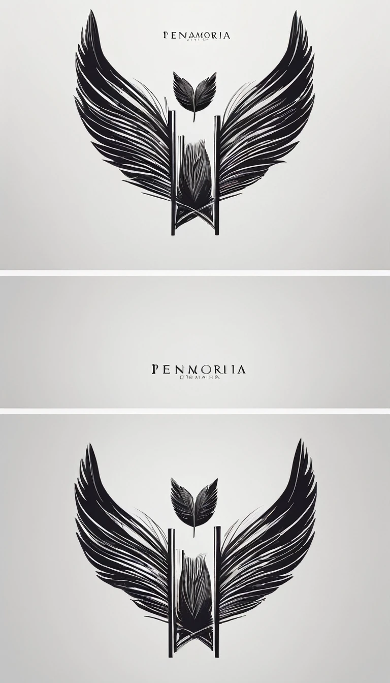 A minimal, modern, simple, cinematic logo design for the brand “Penamemoria". Create a modern, minimalistic, high-quality, logo of a boy-feather