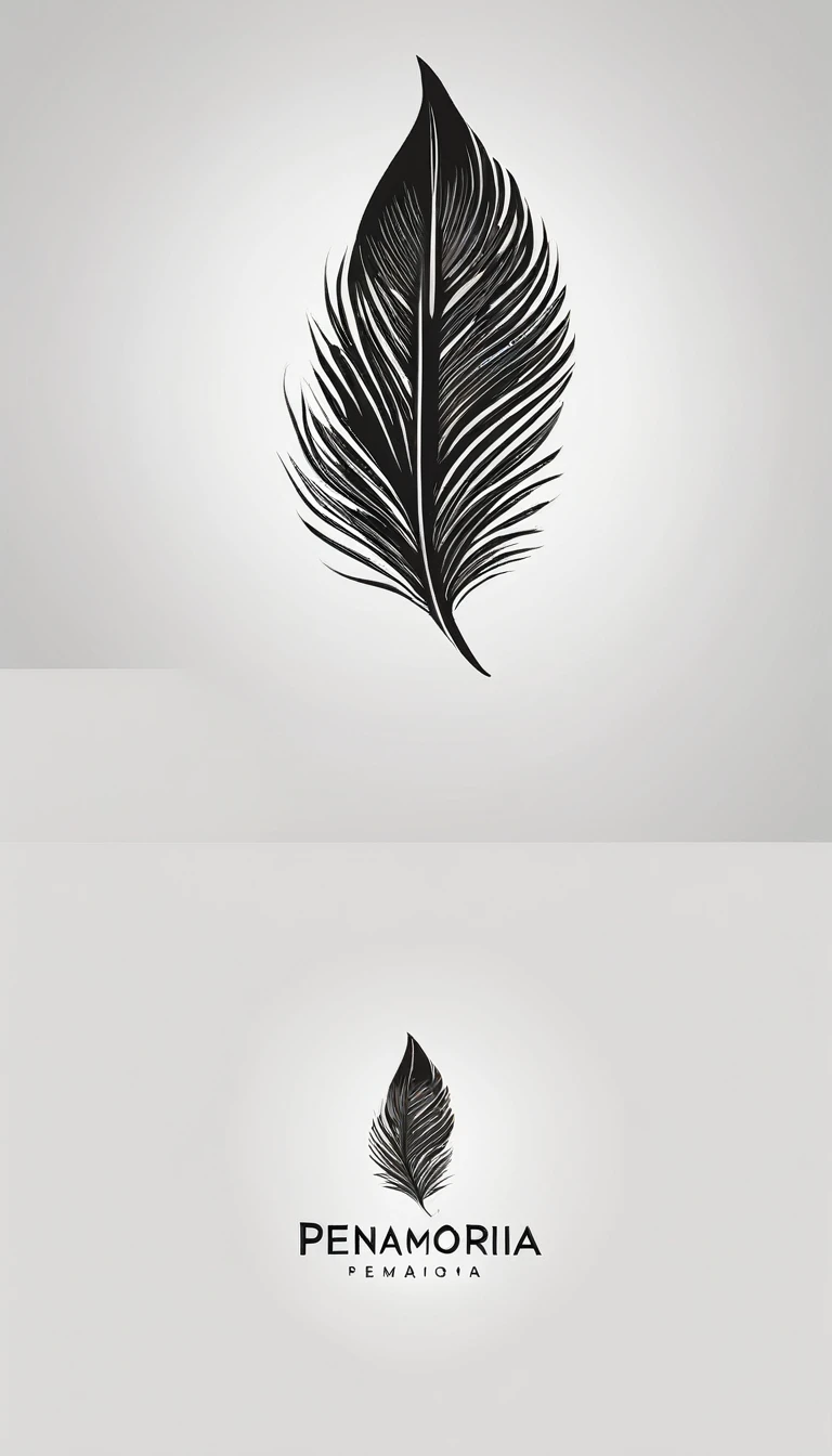 A minimal, modern, simple, cinematic logo design for the brand “Penamemoria". Create a modern, minimalistic, high-quality, logo of a bird feather