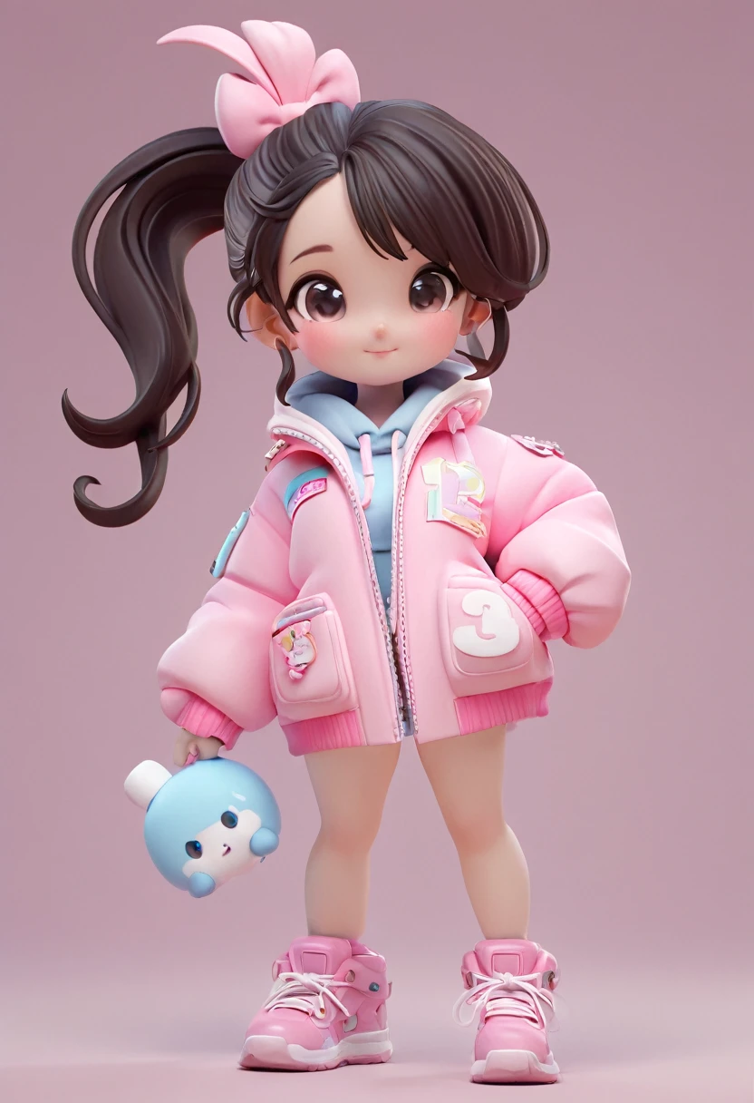 Wearing a ponytail、Marshmallow in hand、cartoon girl in pink jacket, Super cute 3d rendering, Cute cartoon characters, Rendering a cute 3D anime girl, Animated Characters, Lovely characters, 3d characters, 3d characters, Cute numbers, 3d characterss, 3d characters render, 3d characters art, Arnold Maya Rendering, Cute numbers艺术, Animation style rendering